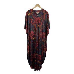 Vtg 80s David Brown California Caftan Psychedelic Floral Long Dress One Size